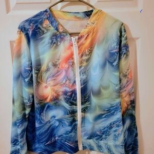 Multicolor Swirl Zip-Up Jacket - Blue, Peach & Yellow